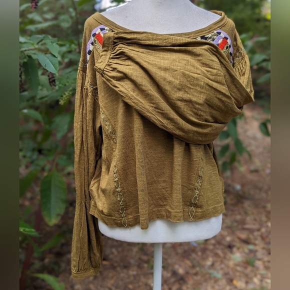 Free People Boho Moss Combo Linen Blend Top Size M - Picture 6 of 12